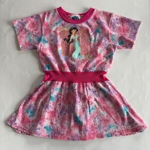 Vintage Disney Aladdin Princess Jasmine Pink Splatter Tshirt Kids Size M 5-6 USA